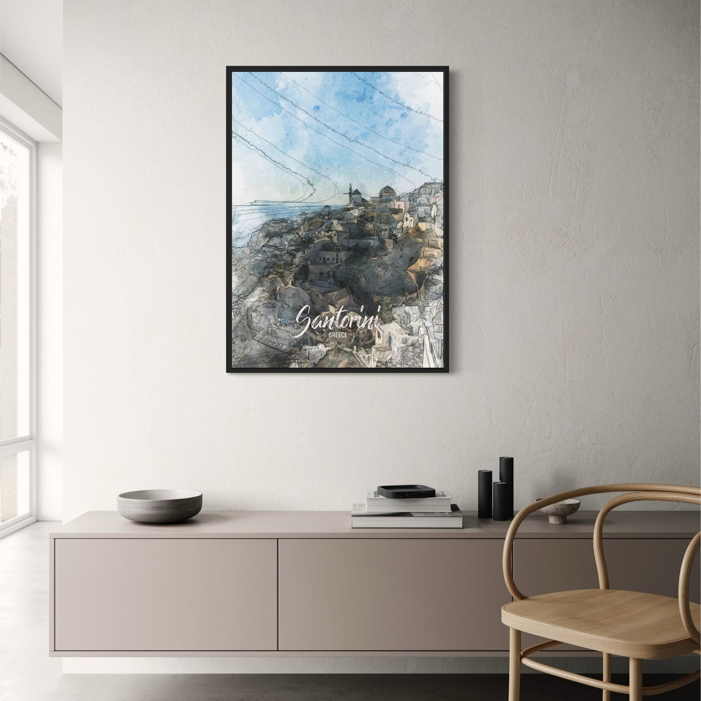 Santorini Landscape | Santorini | Greece | Cycladic Architecture and Cliffs | Greek Island Beauty | Scenic Architecture Posters