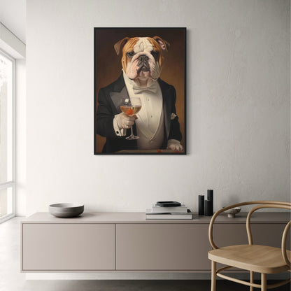 Evening Soiree | Bulldog Poster | Refined Elegance | Toast with a Sophisticated Bulldog Decor