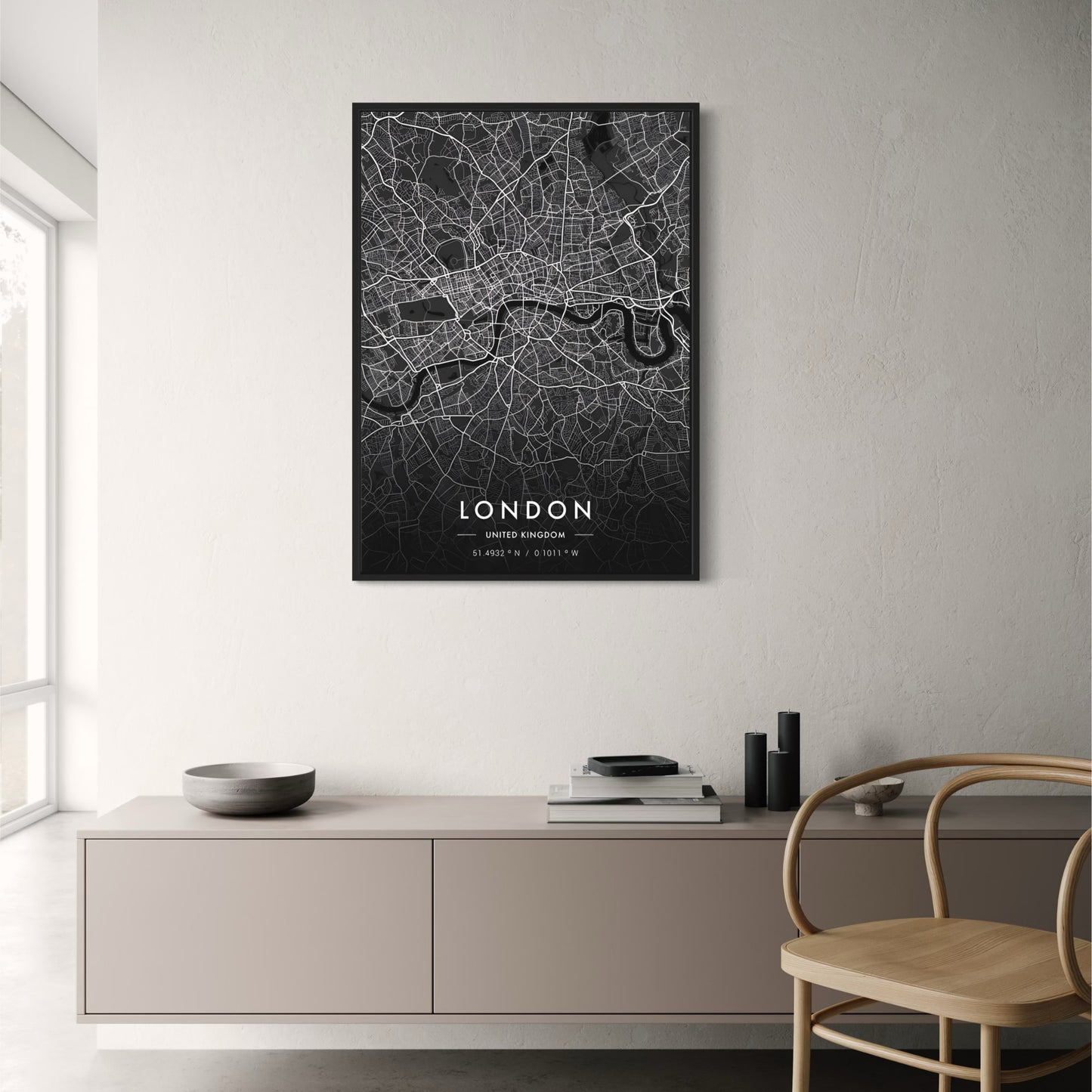 London City Map | Black & White Urban Art
