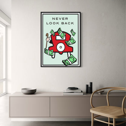 Monopoly Poster | Never Look Back | Wall Art | Inspirational Decor | Motivational Quote | Game Night Theme | Artistic Print