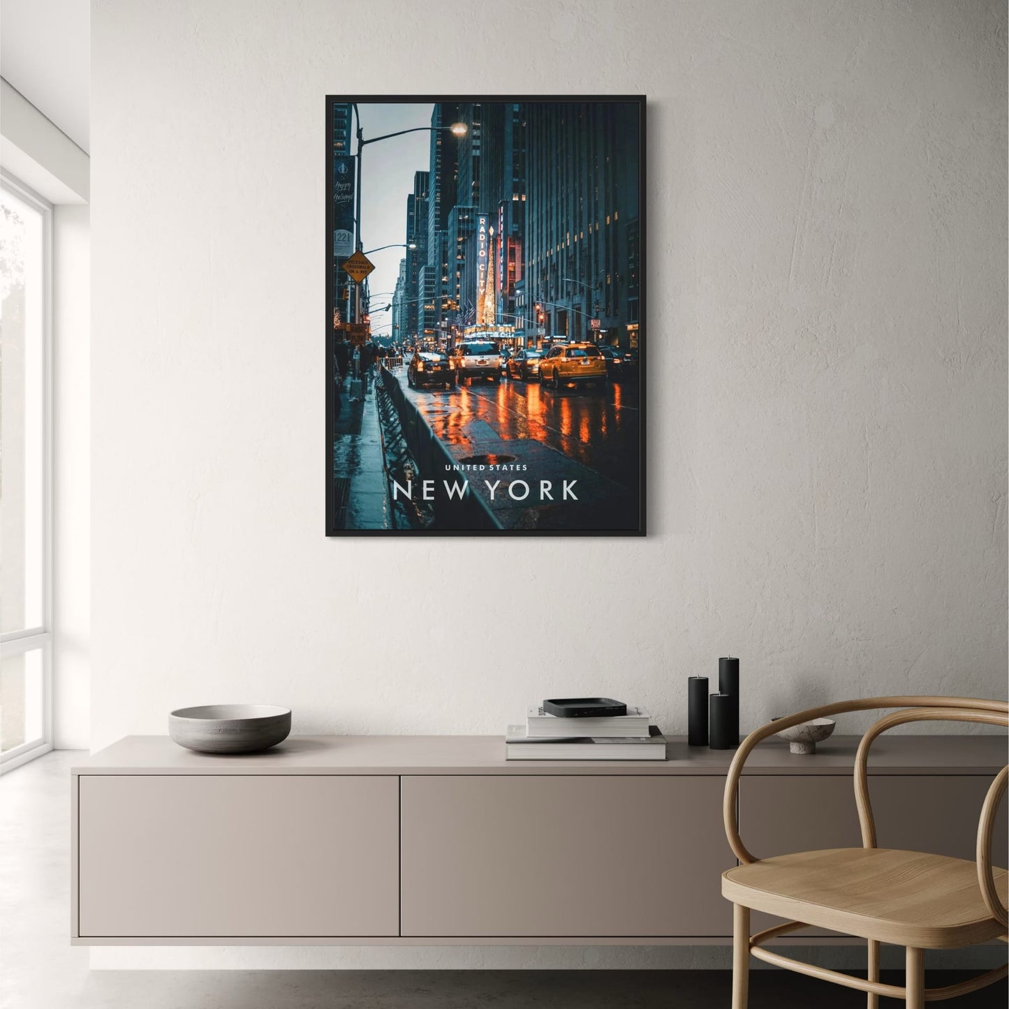 Radio City Music Hall Poster | New York Iconic Landmark | Urban Street Scene | City Lights | Wall Art Decor