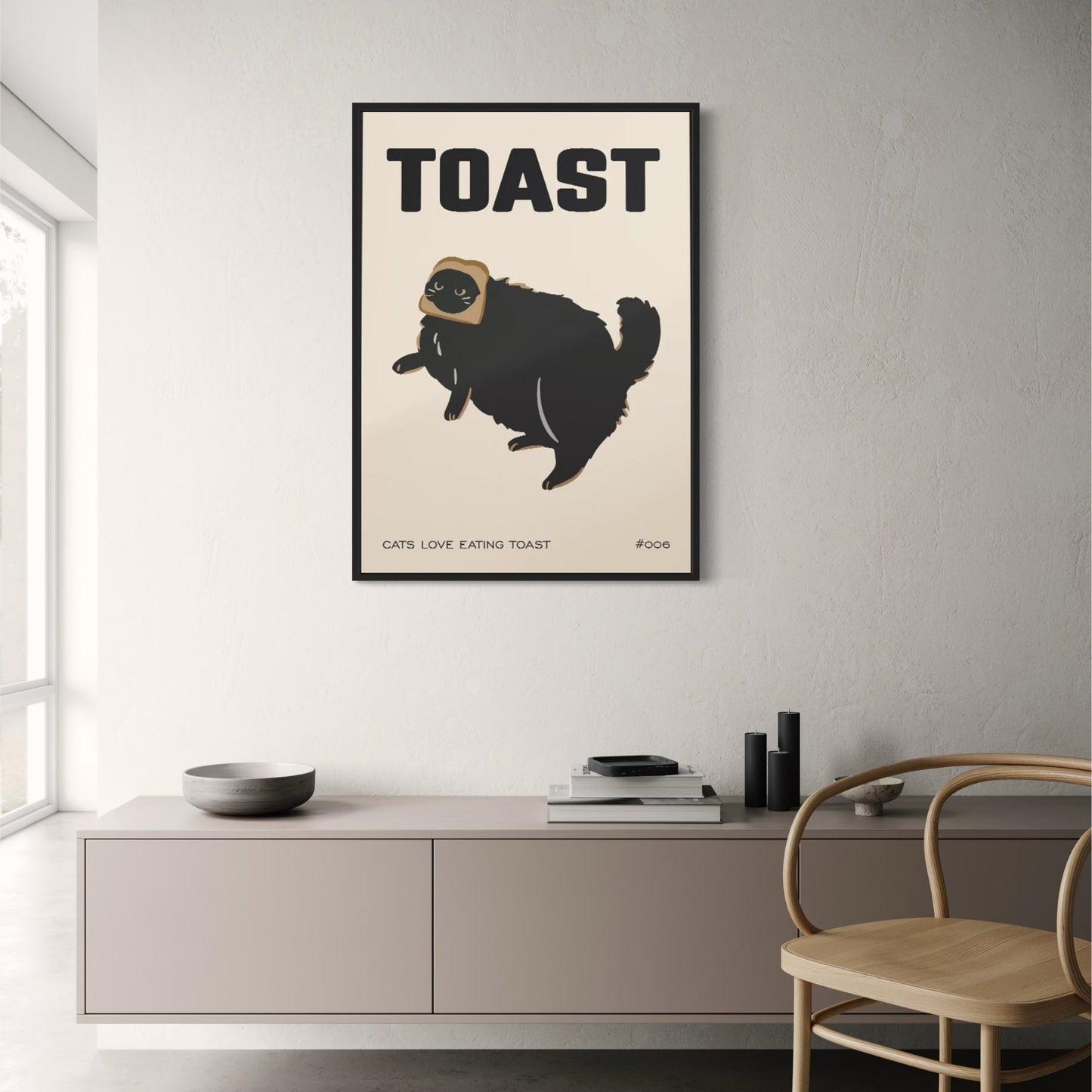 Big Cat Vintage Kitchen Art Poster | Retro Food Decor | Black Toast Design | Home & Garden Wall Artwork