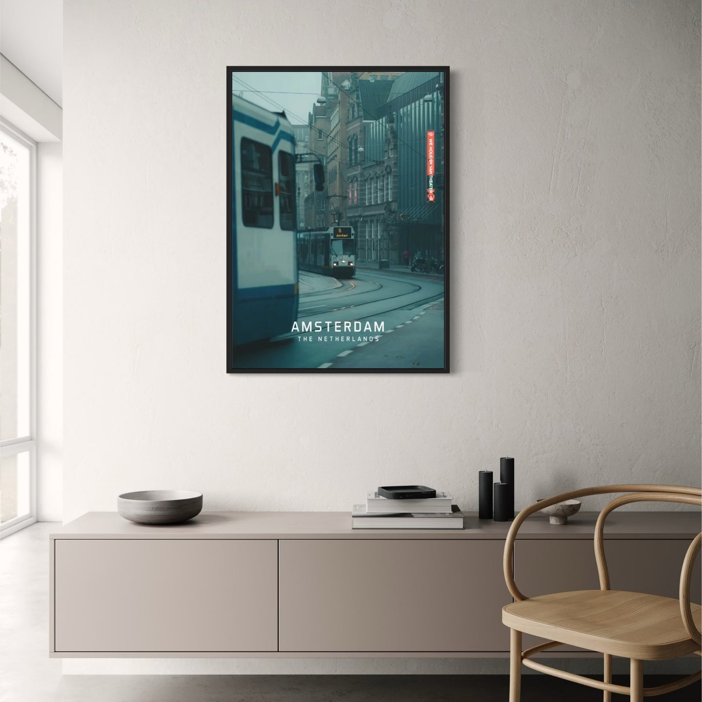 Amsterdam Cityscape | Tram in The Netherlands | Beautiful European Cities | Urban Art Poster | Wall Decor