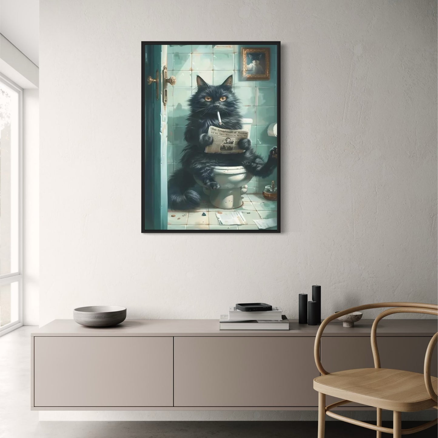 Black Cat | Kitten Reading | Retro Art Quote