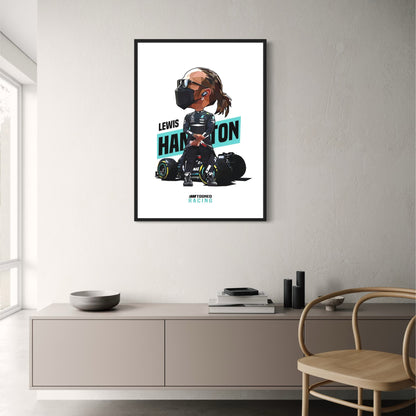 Legendary F1 Racer Poster | Cartoon Lewis Hamilton Helmet Art | Formula 1 Racing Decor