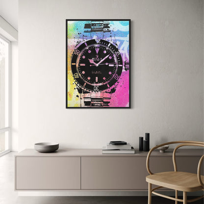 Rainbow Graffiti Timepiece Poster | Colorful Artistic Rolex Design | Modern Urban Wall Art Decor