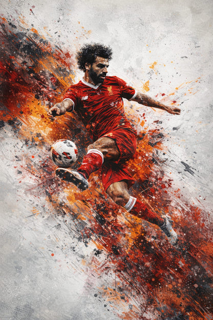 Soccer Art | Player Red & Orange Motion | Brush Stroke Effects | Vibrant Sports Decor | Wall Print for Enthusiasts | Athletic Action Poster