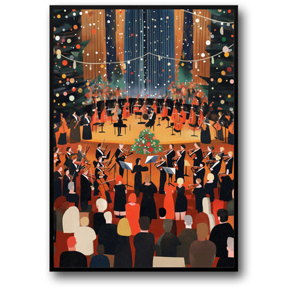 Festive Symphony Orchestra Art | Elegant Musicians with Violins & Cellos | Grand Christmas Decorations | Concert Hall Poster | Perfect for Holiday Music Lovers Decor | Stunning Illustration Print