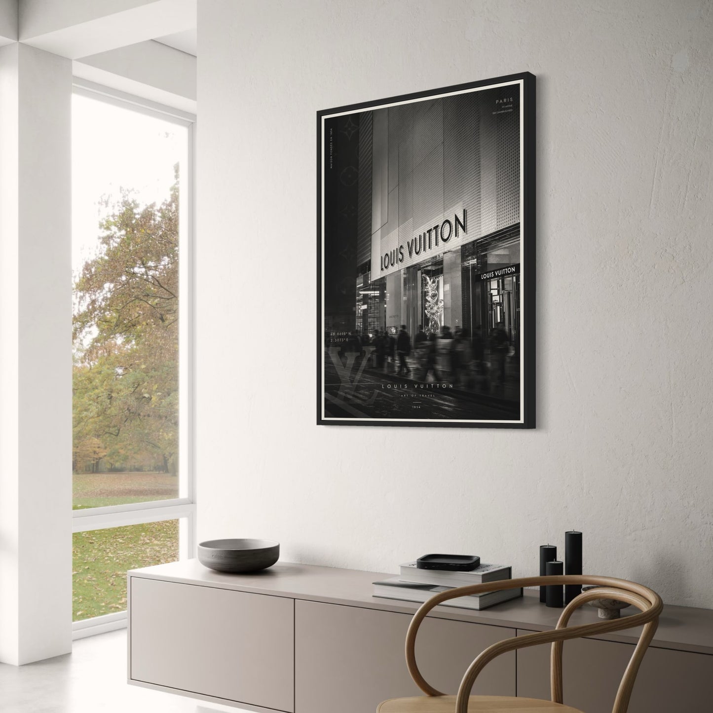 Louis Vuitton Paris Storefront | Luxury Art Print Wall Decor | Fashion Brand Poster for Home Office Decoration | Black and White Photography Poster