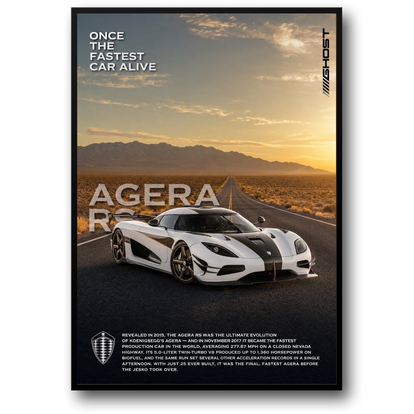 Koenigsegg Agera RS Supercar | Iconic Speed | Ultimate Hypercar Poster | Fast Car Art Print | Automotive Wall Decor | Adventure Racing Poster