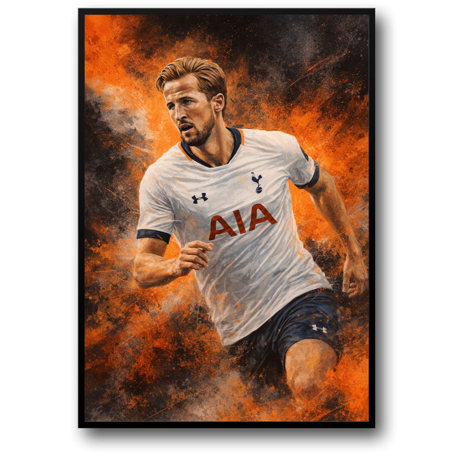 Football Art Print | Sports Poster | Fiery Orange and Dark Background | White & Navy Blue Jersey | Intensity of Professional Football | Collectible Wall Art | Home Office Decor