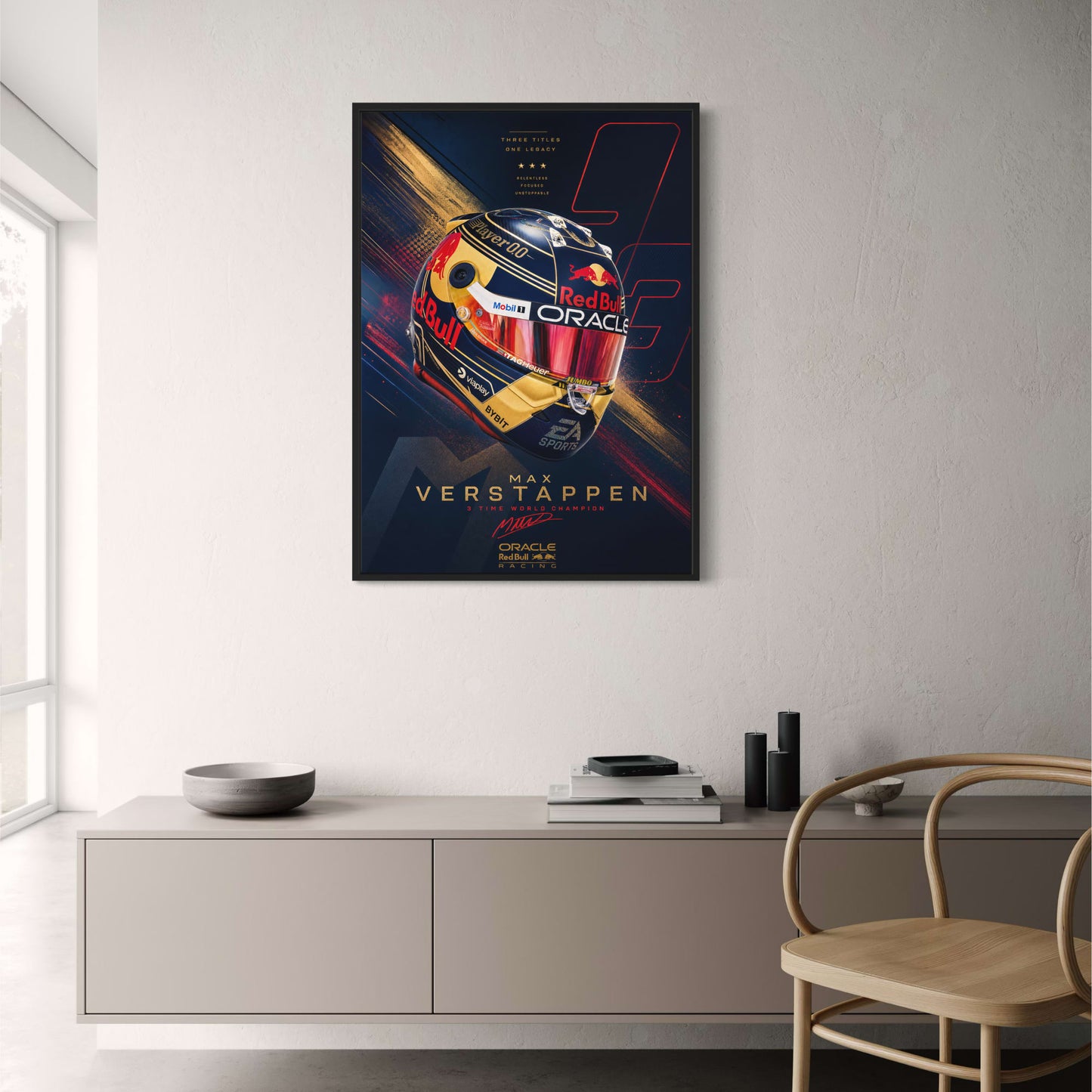Max Verstappen Racing Helmet | Championship Tribute | Oracle Red Bull Athlete Art | Motivational Tribute Print | F1 Poster