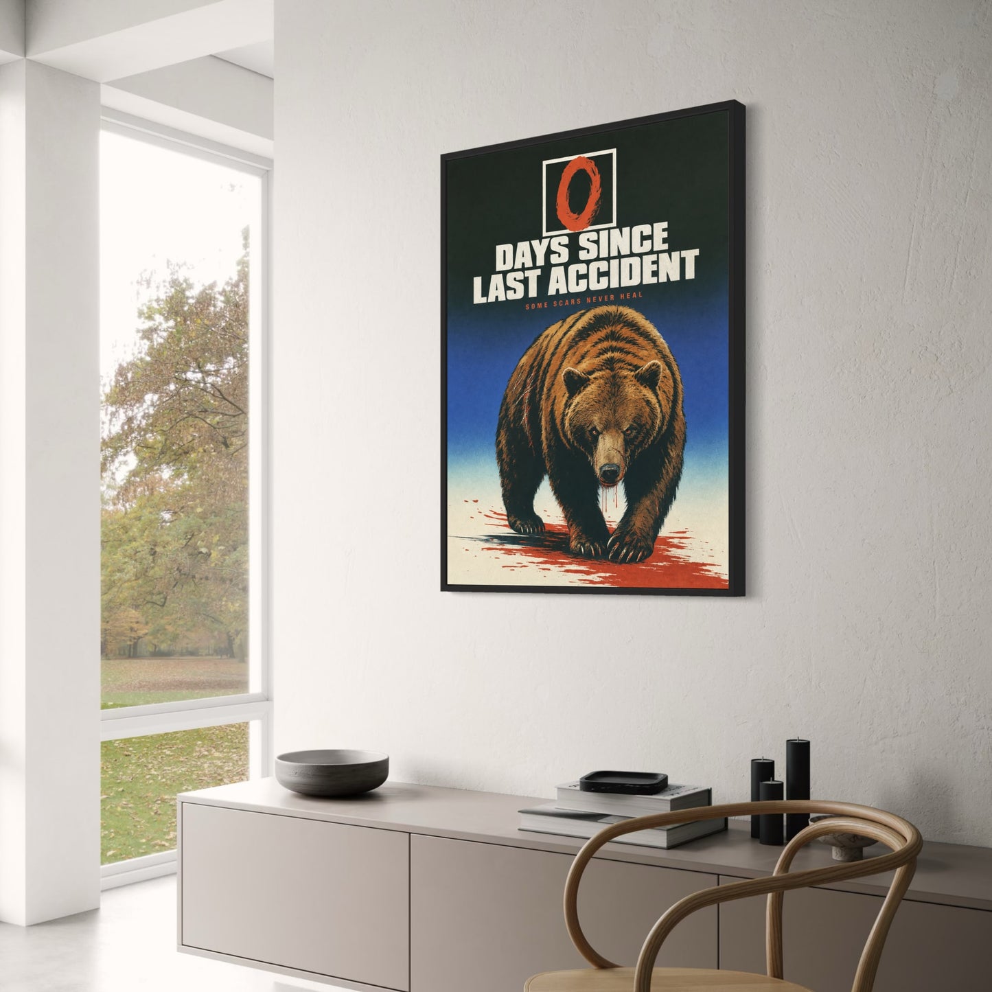 Bear Illustration Art | 0 Days Since Last Accident | Wildlife Poster | Bold Graphic Print for Home Decor Wall Art
