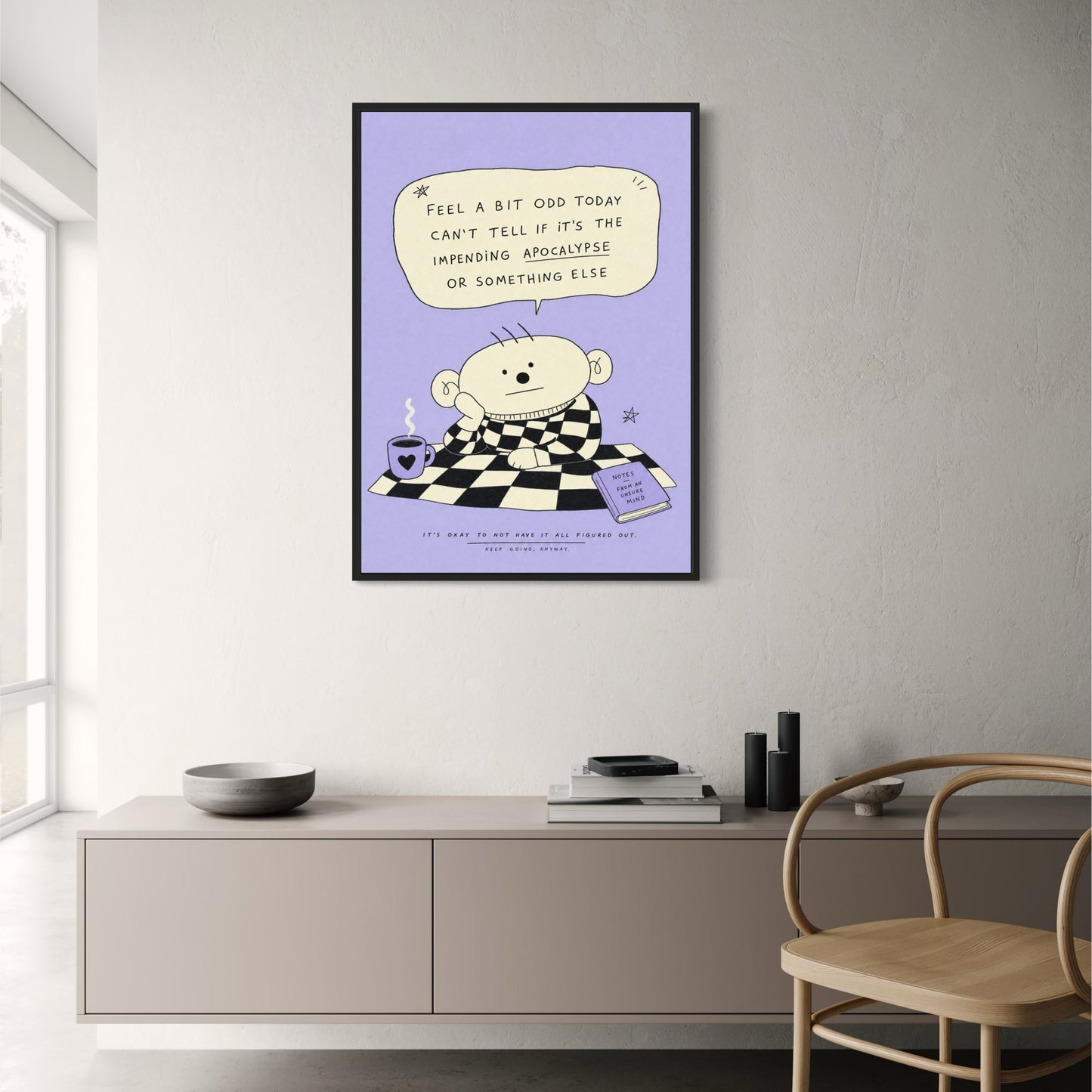 Quirky Cartoon Art Poster | Feel A Bit Odd Comedy Print | Motivational Humor Wall Decor | Unique Checkered Design Poster