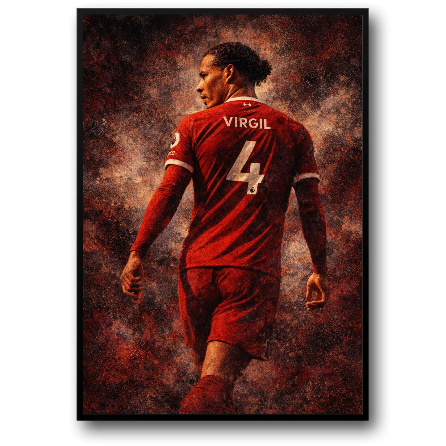 Virgil Van Dijk | Sports Art | Footballer in Iconic Red Jersey | Bold Name & Number Typography | Warm Textured Background | Football Fans Gift | Home Decor Collection | Perfect Poster | Enthusiastic Soccer Decor