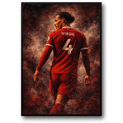 Virgil Van Dijk | Sports Art | Footballer in Iconic Red Jersey | Bold Name & Number Typography | Warm Textured Background | Football Fans Gift | Home Decor Collection | Perfect Poster | Enthusiastic Soccer Decor