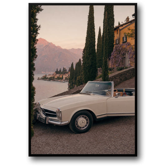 Vintage Convertible by Lake | Classic Car Landscape Photography | Wall Art Poster | Retro Style Print | Vintage Car Poster