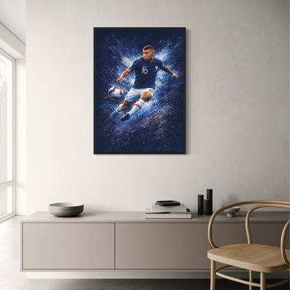 Football Action | Blue Jersey Number 10 | Energetic Blue White Background | High-Quality Art Decor Poster | Print