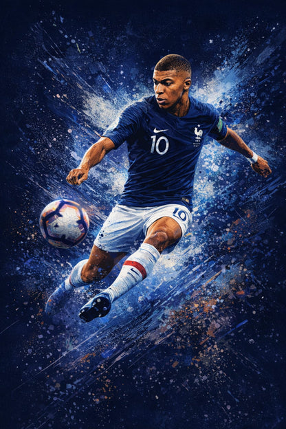 Football Action | Blue Jersey Number 10 | Energetic Blue White Background | High-Quality Art Decor Poster | Print