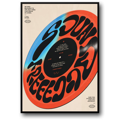 Retro Vinyl Record Design | Inspiring Music Art Print | Unique Typography Wall Poster | Motivational Quote | Home Decor | A Song of Hope | Sound of Freedom | Music Lover's Poster