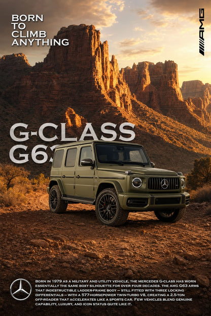 G-Class G63 AMG Off-Road Vehicle| SUV Adventure Poster | Scenic Desert Landscape Artwork Print