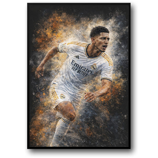 Professional Soccer Player Action Poster | Bold Brushstroke Background | Artistic Wall Art | Vibrant Colors Print | Perfect Home Office Decor | Sports Enthusiasts Football Spirit Capture