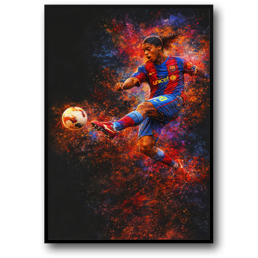 Ronaldinho | Soccer Art Print | Vibrant Abstract Motion | Player in Striped Jersey | Creative Wall Decor | High-Quality Poster for Enthusiasts