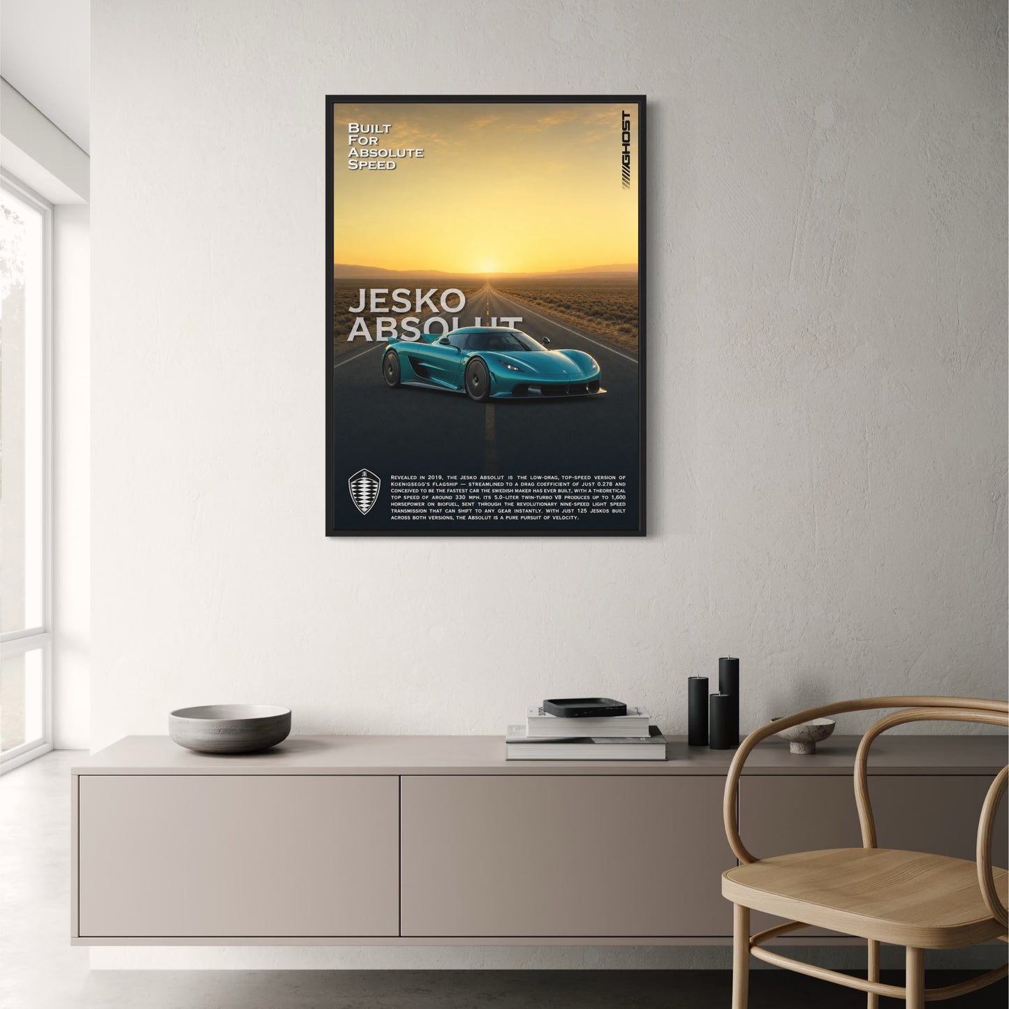 Koenigsegg Jesko Absolut Fast Car Art | Ultimate Speed Supercar | High-Performance Vehicle Poster Print | Automotive Decor Wall Art | Elegant Landscape Design