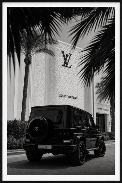 Mercedes G-Class G63 at Luxury Storefront | Black and White Art Print | Wall Decor Poster | Modern Home Interior Design