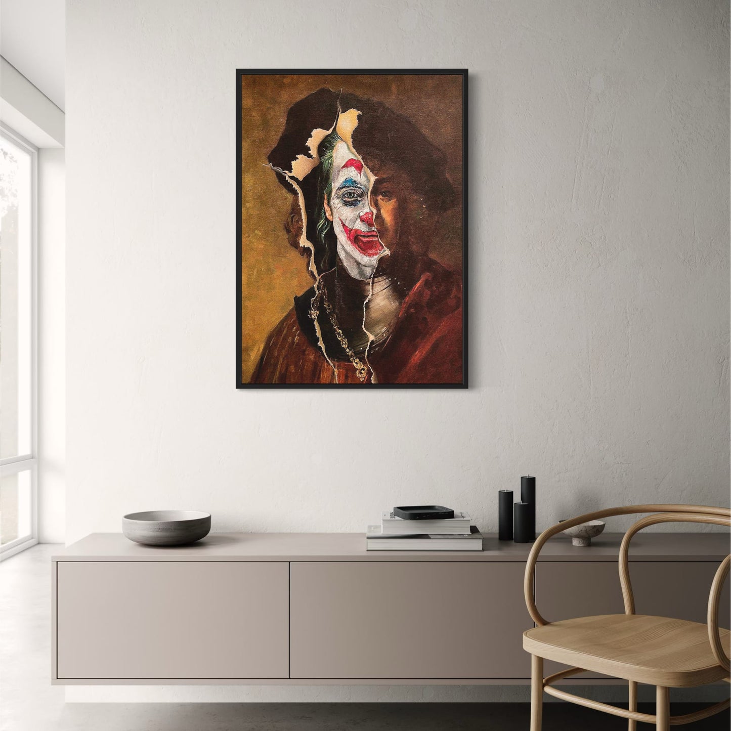 Surreal Dual Portrait Poster | Rembrandt X Joker | Renaissance & Pop Clown Art