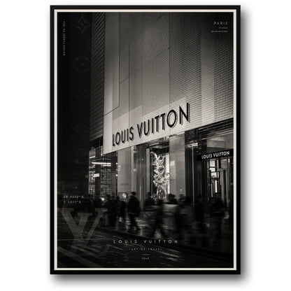 Louis Vuitton Paris Storefront | Luxury Art Print Wall Decor | Fashion Brand Poster for Home Office Decoration | Black and White Photography Poster