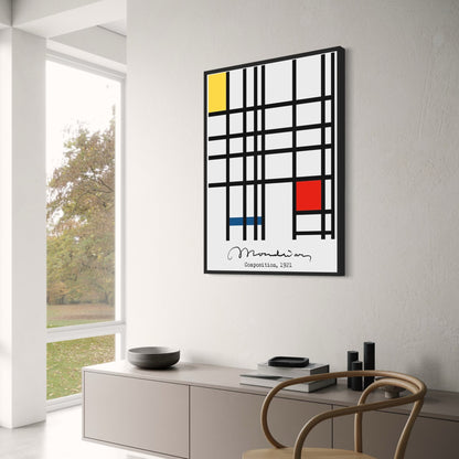 Piet Mondrian Poster | Yellow Blue Red Composition | Modern Art Print | Abstract Wall Decor | Geometric Design
