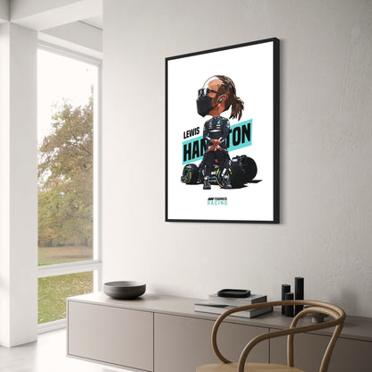 Legendary F1 Racer Poster | Cartoon Lewis Hamilton Helmet Art | Formula 1 Racing Decor