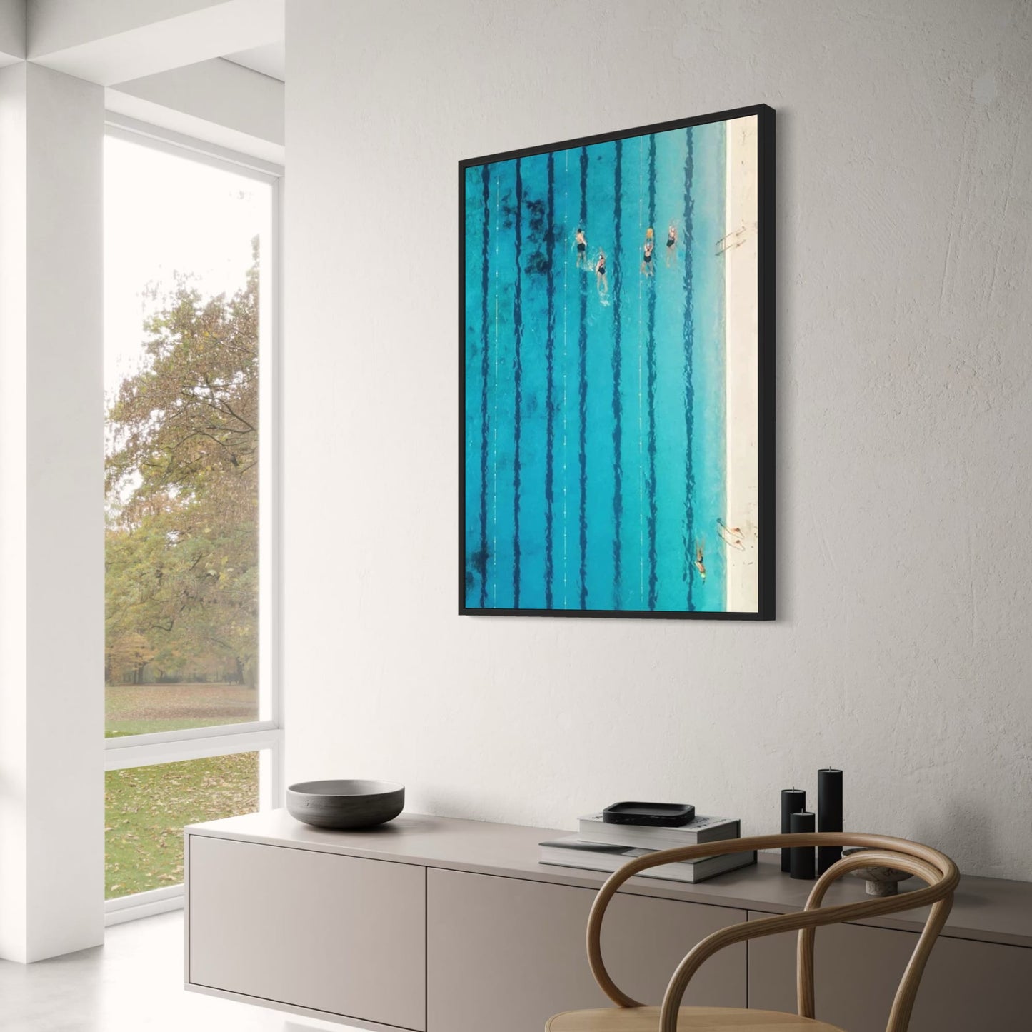 Poolside Escapes Poster | Serene Poolside Decor | Relaxing Art for Home & Garden | Modern Wall Art | Tranquil Outdoor Scene | High-Quality Print