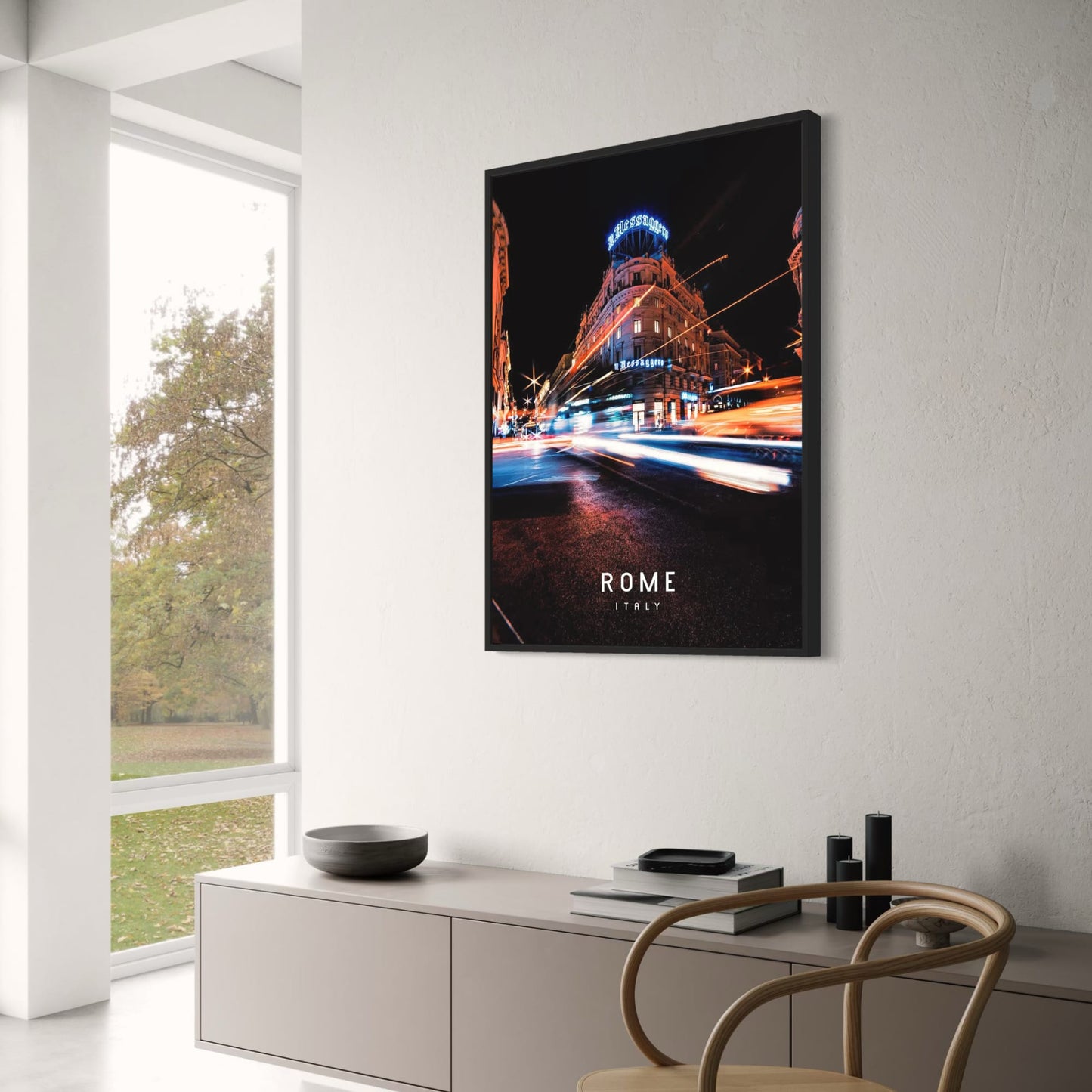 Il Messaggero Building | Rome | Italy | Night Lights and City Vibes | Modern Meets Historic | Dynamic Rome Posters