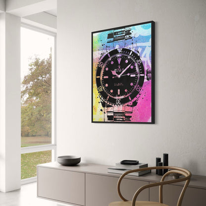 Rainbow Graffiti Timepiece Poster | Colorful Artistic Rolex Design | Modern Urban Wall Art Decor