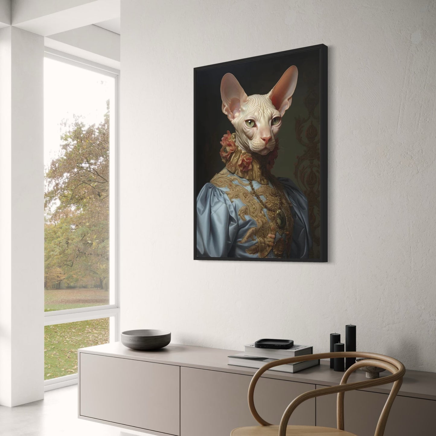 Sphynx Cat Poster | Aristocratic Elegance | Enigmatic Feline Ruler in Lace & Luxury Decor