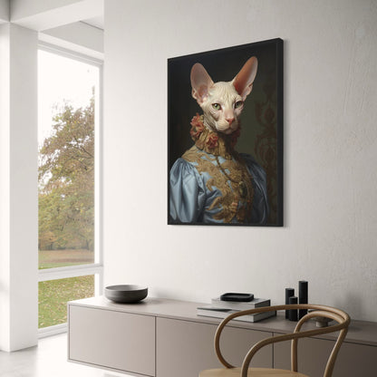 Sphynx Cat Poster | Aristocratic Elegance | Enigmatic Feline Ruler in Lace & Luxury Decor