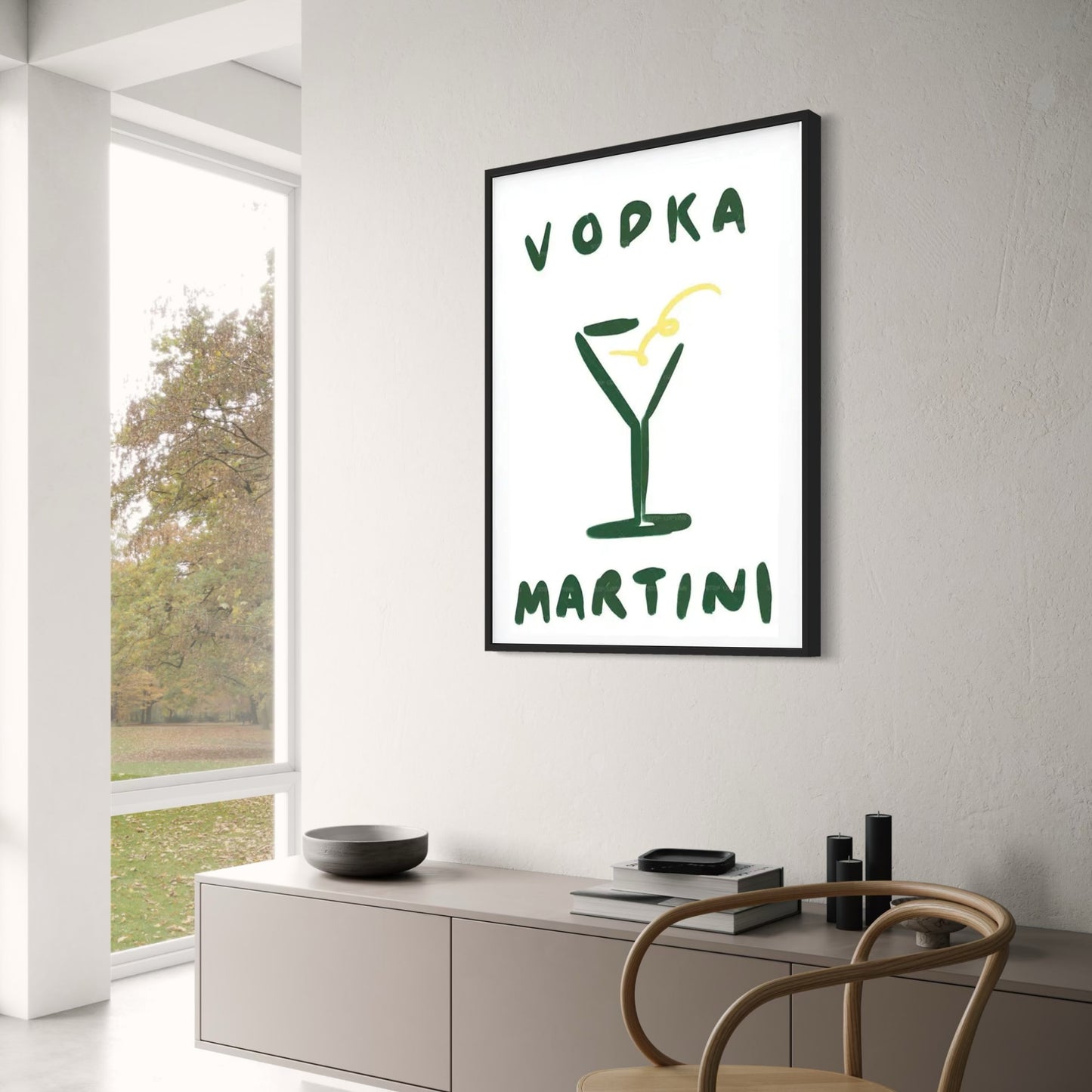 Minimalistic Vodka Martini Cocktail Poster | Home Decor | Art Print | Modern Design | Elegant Bar Wall Art | Stylish Kitchen Decoration | Contemporary Visual Artwork | 24x36 inch | Gift for Mixologists