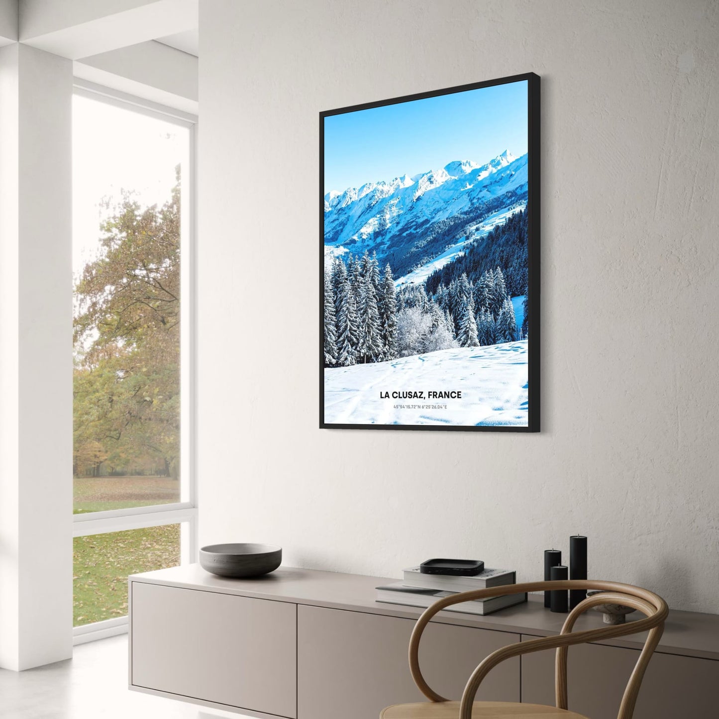 Sunlit Snowy Peaks Poster | La Clusaz | France | Winter Wonderland Artwork | Scenic Mountain View | Home Decor