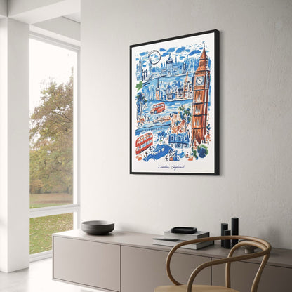 London Landmarks | Blue & Red Urban Scene