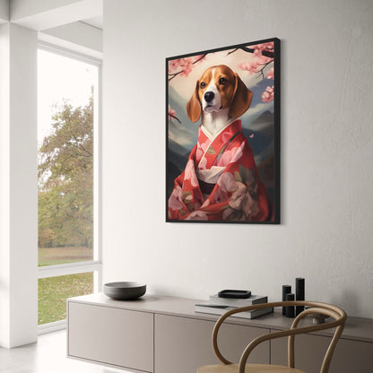 Beagle Poster | Spring Blossom Scene | Floral Tapestry | Delicate Grace | Home Decor Wall Art