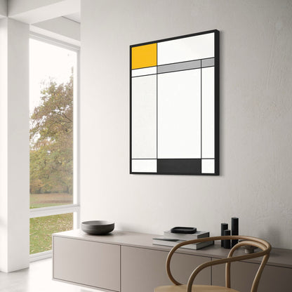 Piet Mondrian Poster | Composition in Black, White, Yellow, and Gray | Modern Art Print | Abstract Wall Decor