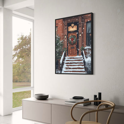 Charming Snowy Brownstone Porch | Cozy Winter Scene