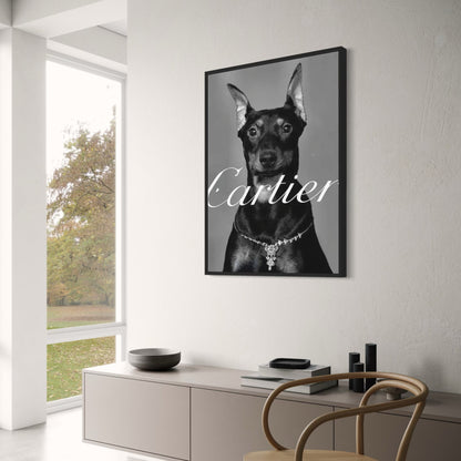 Cartier Poster | Pinscher Photoshoot Silhouettes | Skylines Tribute to Fashion Legends | Parisian Shopping Art Decor