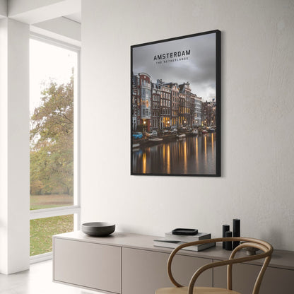 Amsterdam Canal Scene | European Cityscape Poster | Wall Art Décor | Beautiful City Views | Home & Garden Artwork