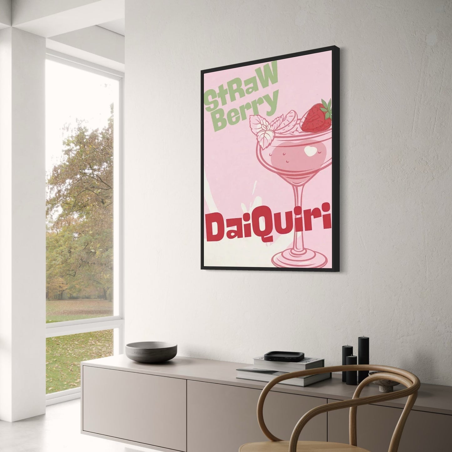 Strawberry Daiquiri Poster | Vibrant Cocktail Party Wall Art | Home & Garden Decor | High-Quality Drink Illustration Print