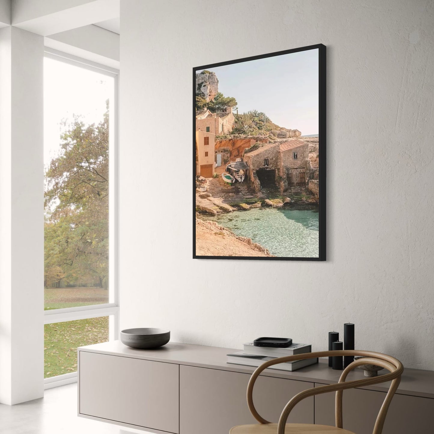 Italian Town Poster | Scenic Beach View | Home Décor Artwork | Coastal Landscape Scene