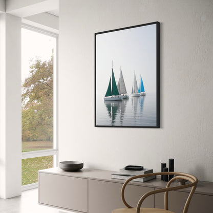 Sailing Boats Poster | Three Colorful Boats at Sea | Nautical Art | Vertical Wall Decor | Home & Garden Artwork