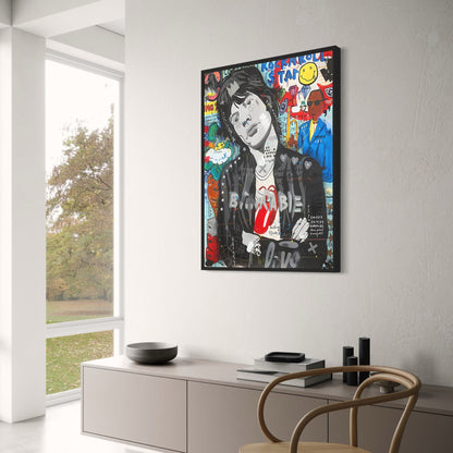 Abstract Street Pop Art Poster | Mick Jagger Portrait | Graffiti Canvas Print | Wall Art for Living Room Decor